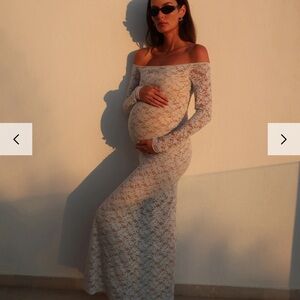 Bumpsuit White Lace Long Sleeve Maternity Dress